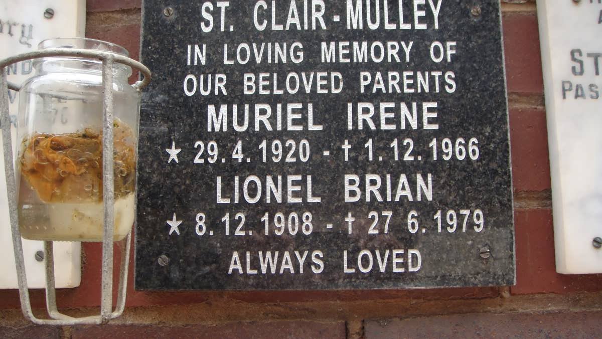 St CLAIR-MULLEY Lionel Brian 1908-1979 &amp; Muriel Irene 1920-1966