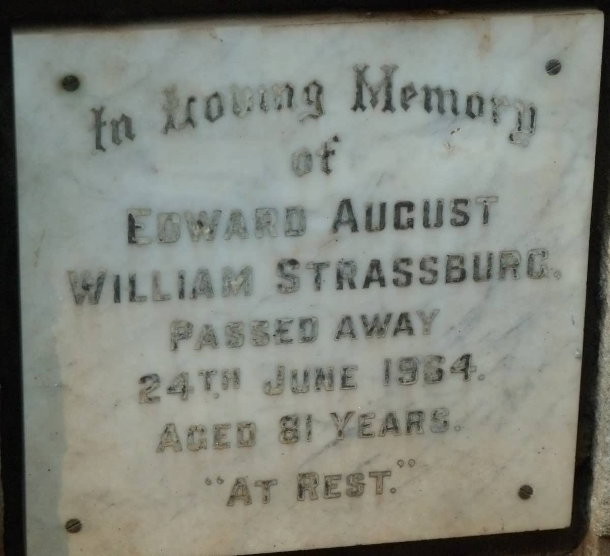 STRASSBURG Edward August William -1964