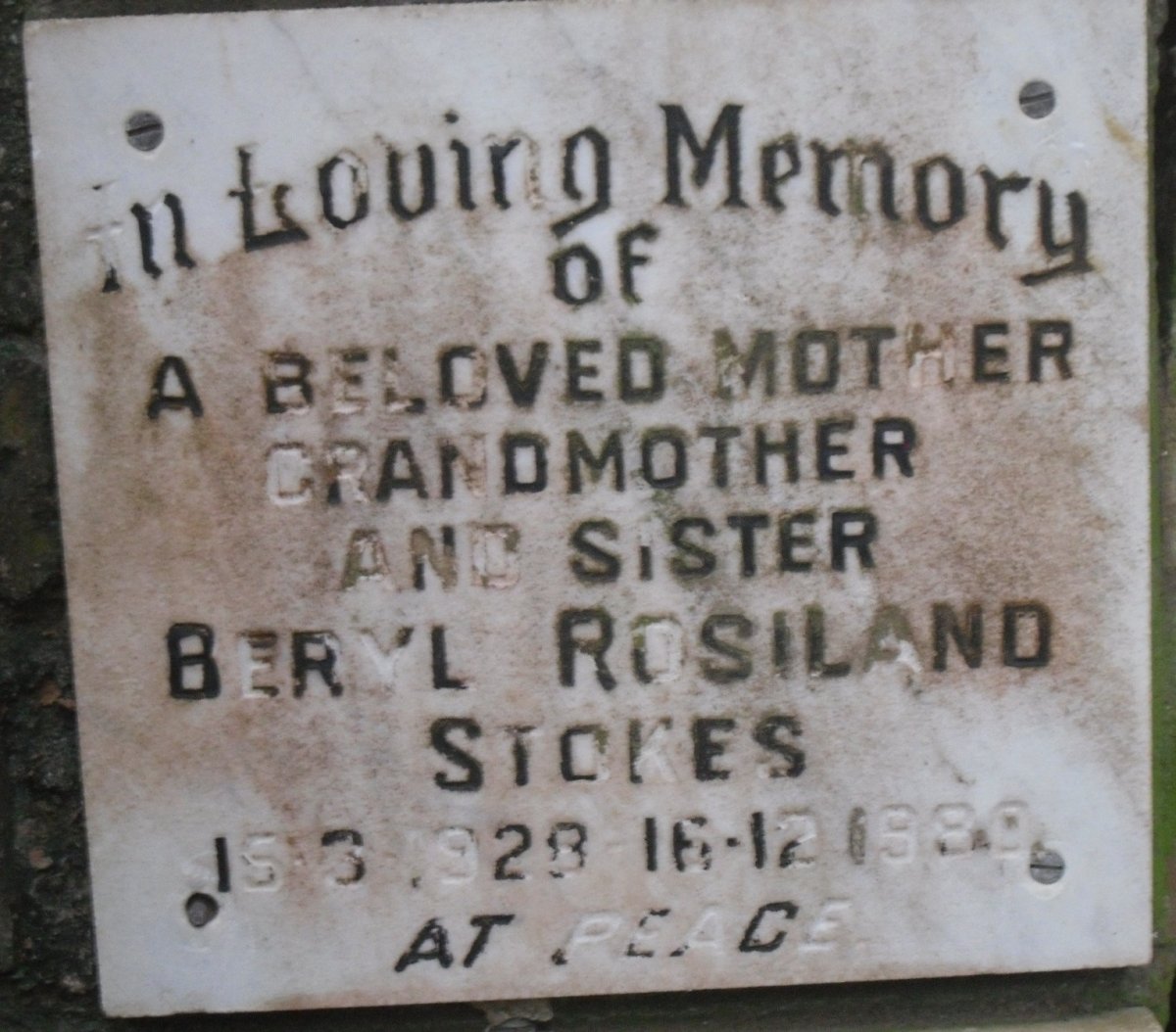 STOKES Beryl Rosiland 1928-1980