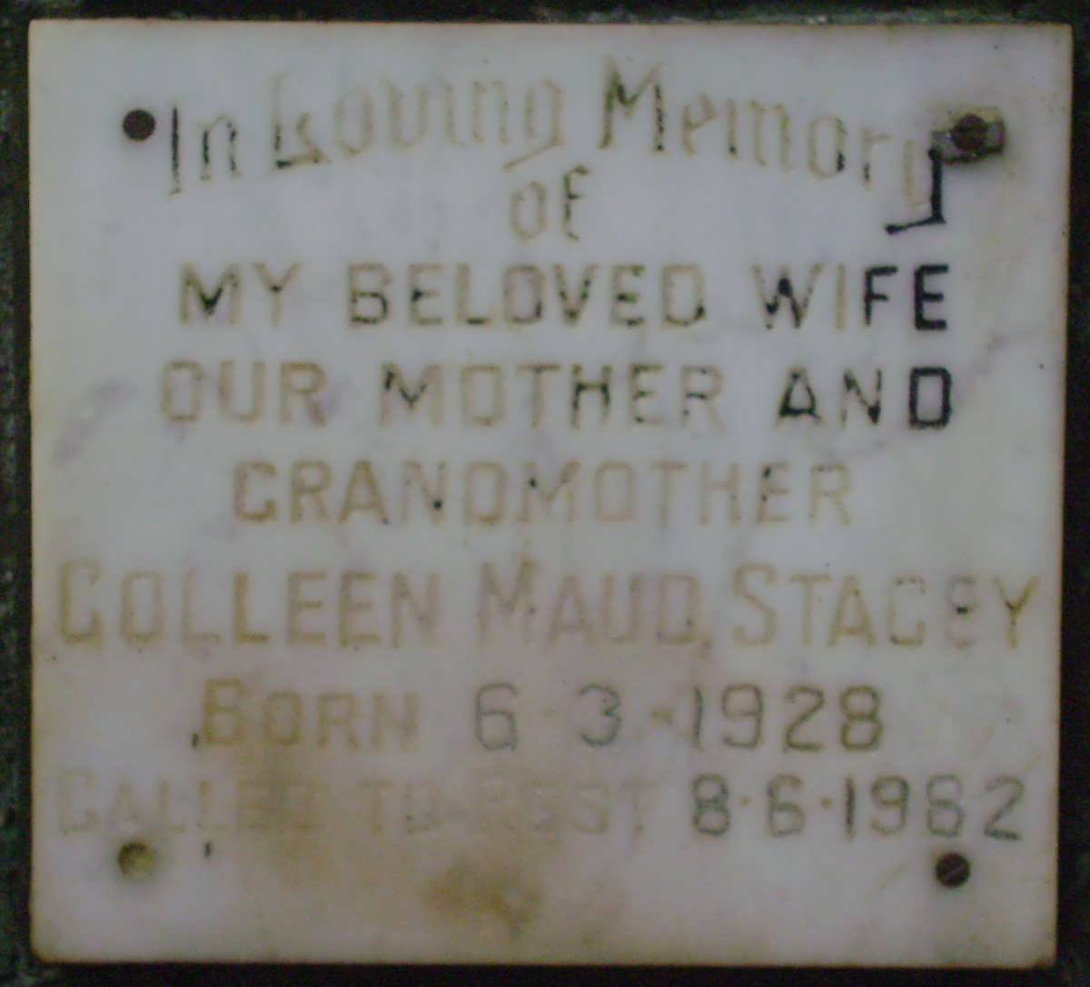 STACEY Colleen Maud 1928-1982