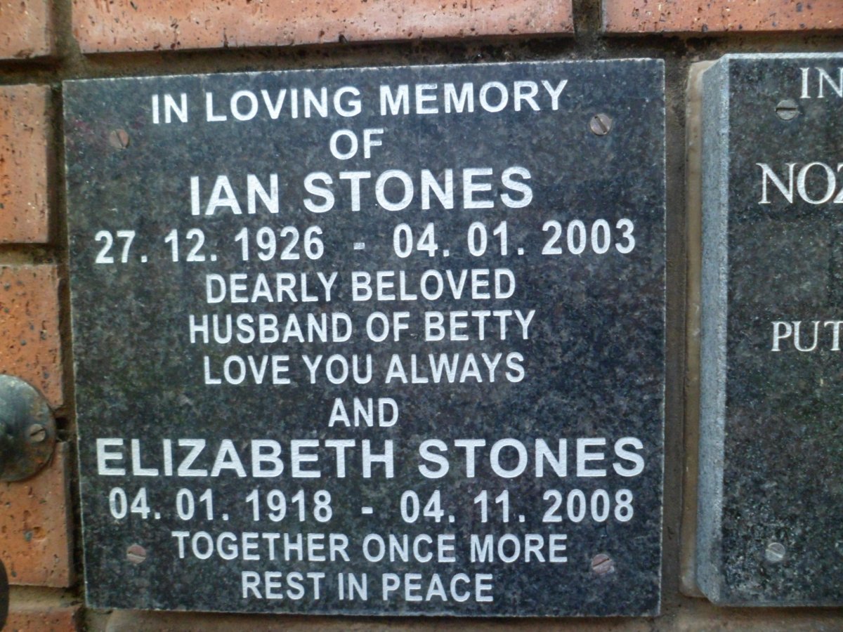STONES Ian 1926-2003 &amp; Elizabeth 1918-2008