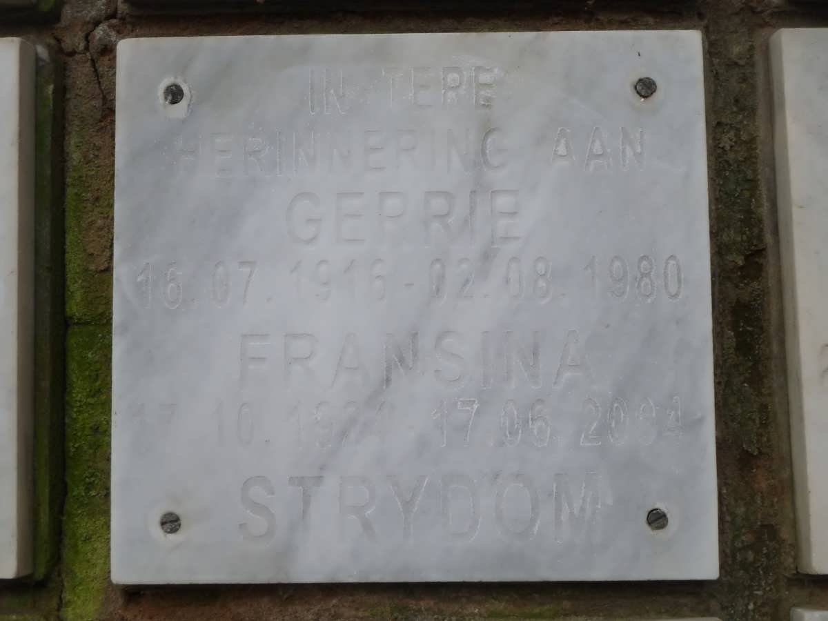 STRYDOM Gerrie 1916-1980 &amp; Fransina 1924-2004