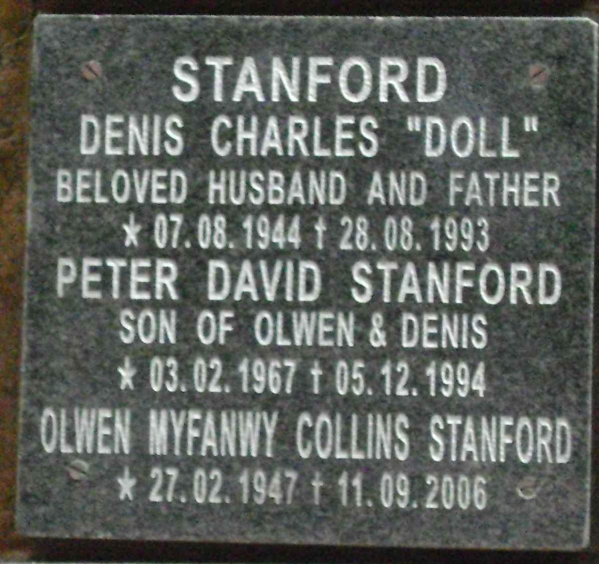 STANFORD Denis Charles 1944-1993 &amp; Olwen Myfanwy Collins 1947-2006 :: STANFORD Peter David 1967-1994