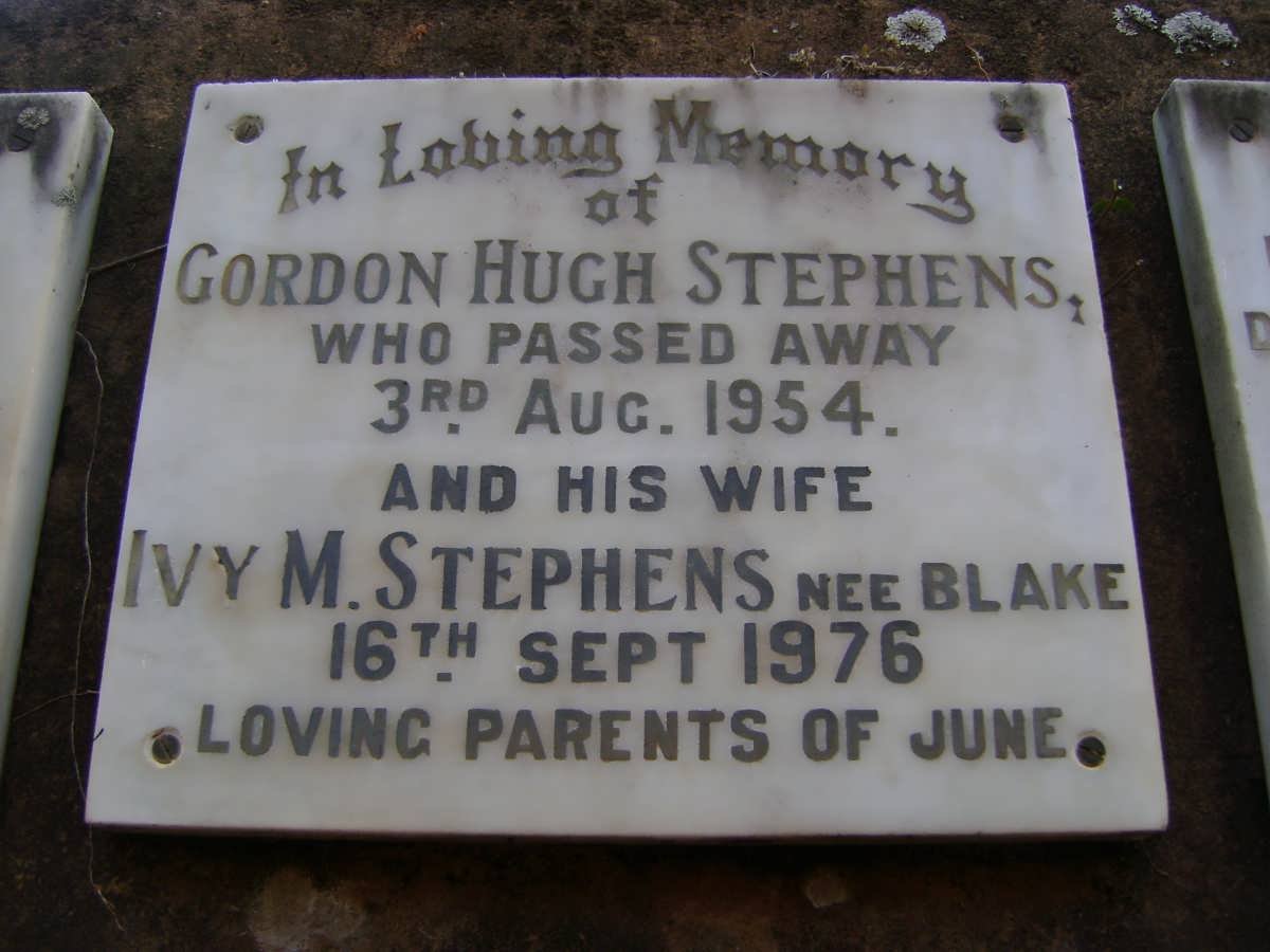 STEPHENS Gordon Hugh -1954 &amp; Ivy M. nee BLAKE -1976