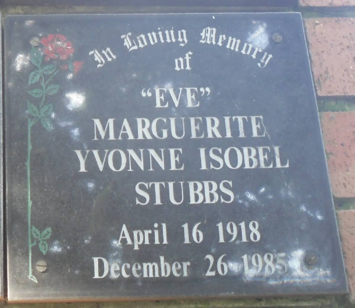 STUBBS Marguerite Yvonne Isobel 1918-1985