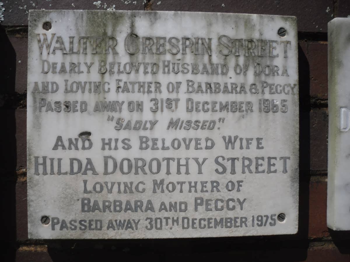 STREET Walter Crespin -1965 &amp; Hilda Dorothy -1975