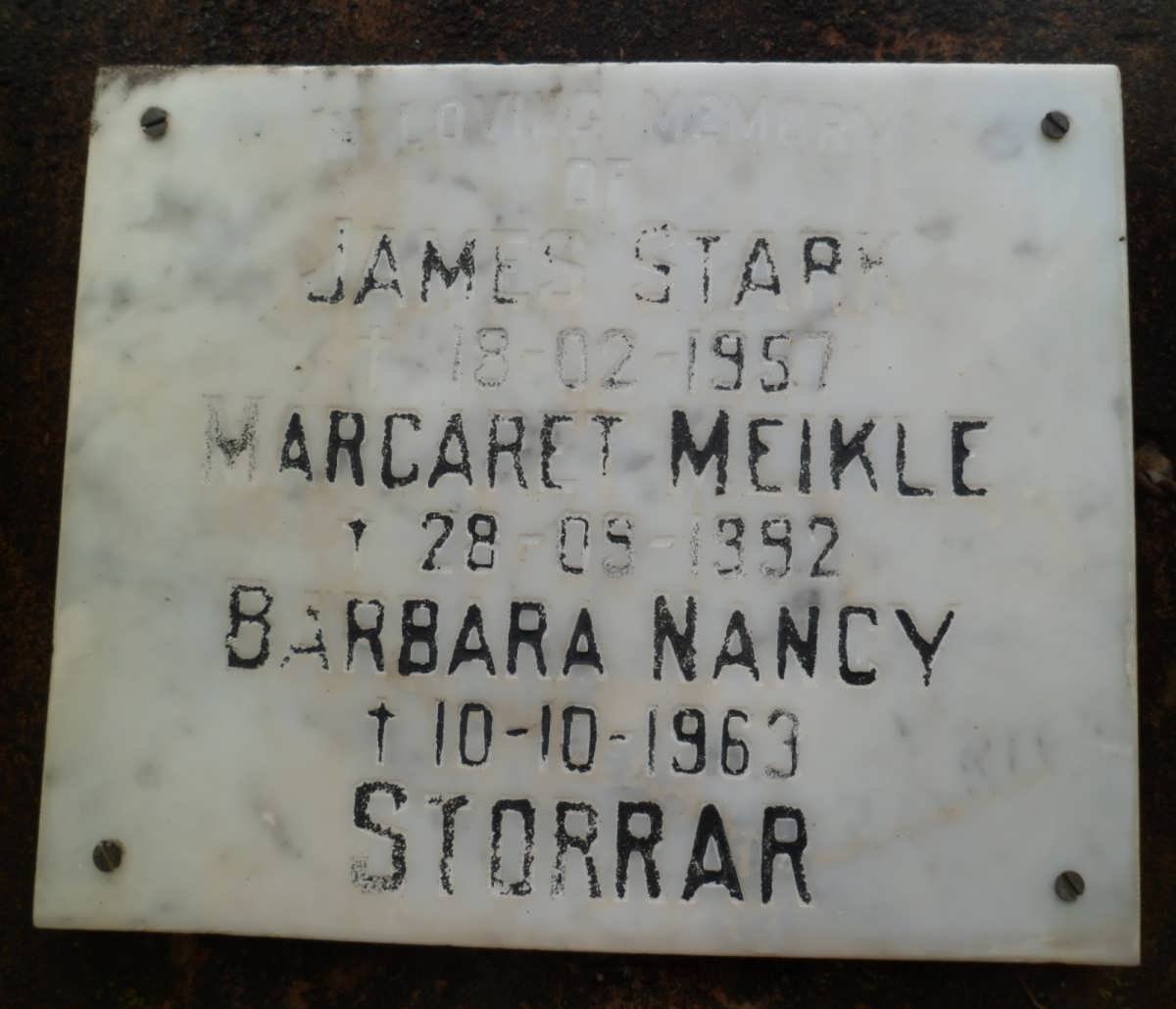 STORRAR James Stark -1957 &amp; Margaret Meikle -1992 :: STORRAR Barbara Nancy -1963