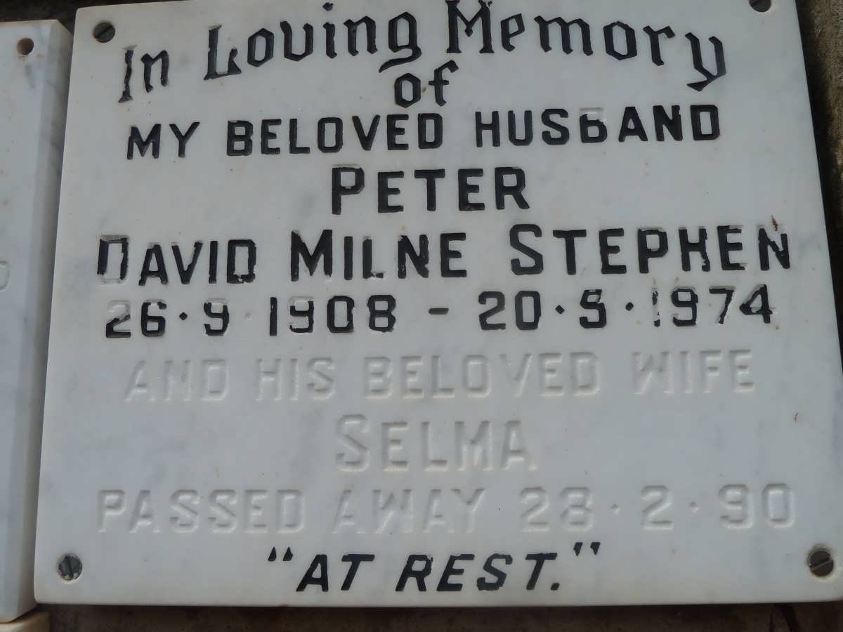 STEPHEN Peter David Milne 1908-1974 &amp; Selma -1990