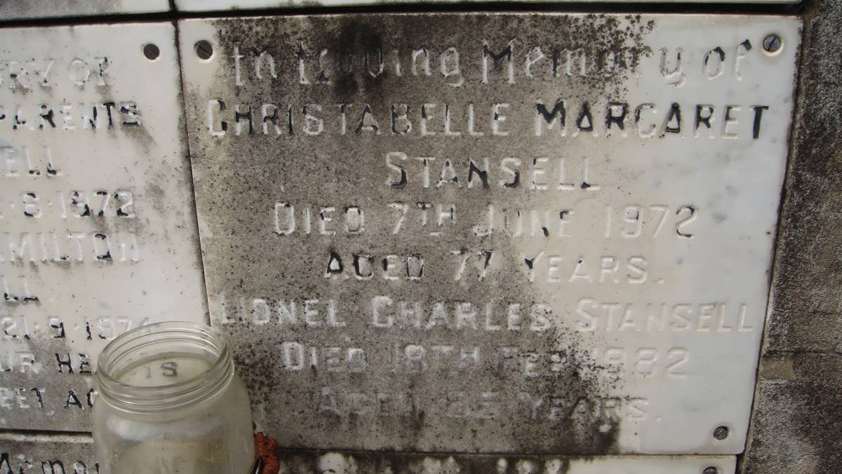 STANSELL Lionel Charles -1982 &amp; Christabelle Margaret -1972