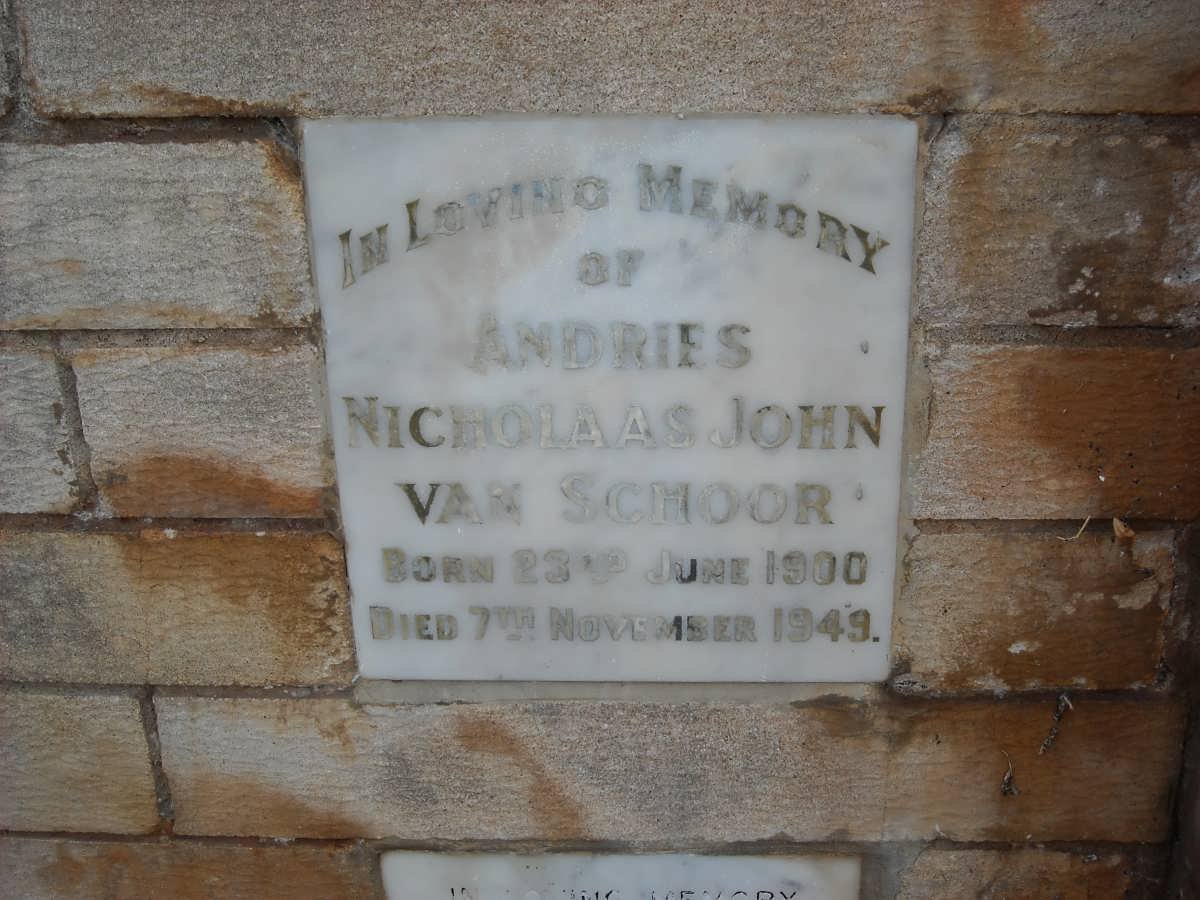SCHOOR Andries Nicolaas John, van 1900-1949