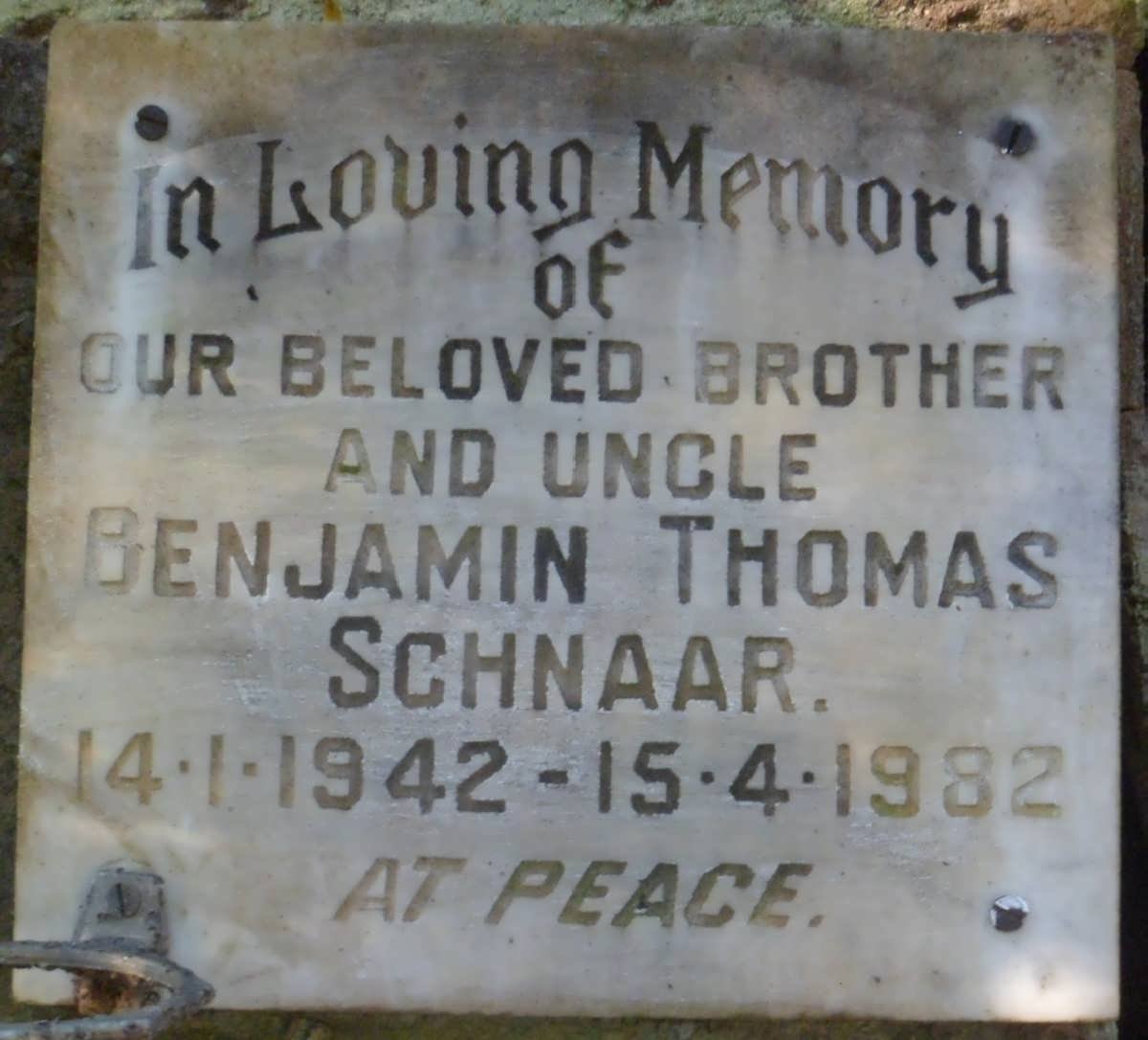 SCHNAAR Benjamin Thomas 1942-1982