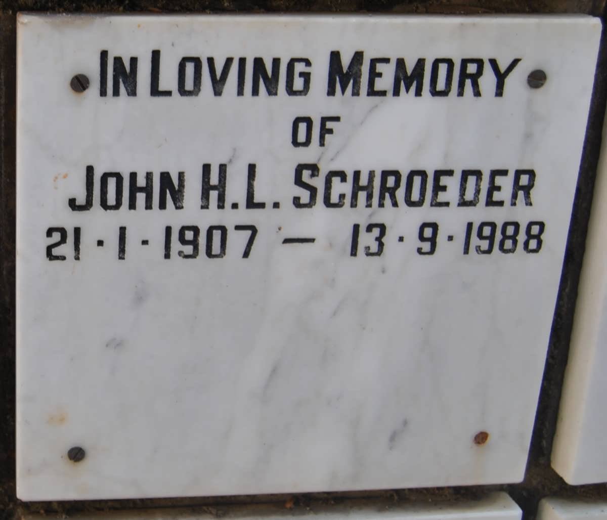 SCHROEDER John H.L. 1907-1988