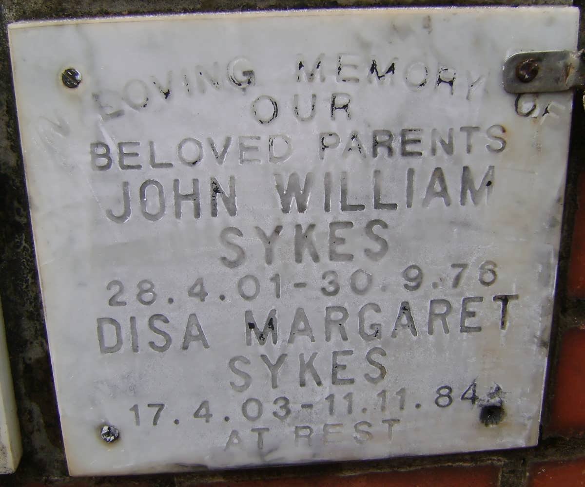SYKES John William 1901-1976 &amp; Disa Margaret 1903-1984