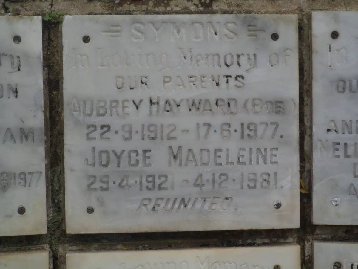 SYMONS Aubrey Hayward 1912-1977 &amp; Joyce Madeleine 1921-1981