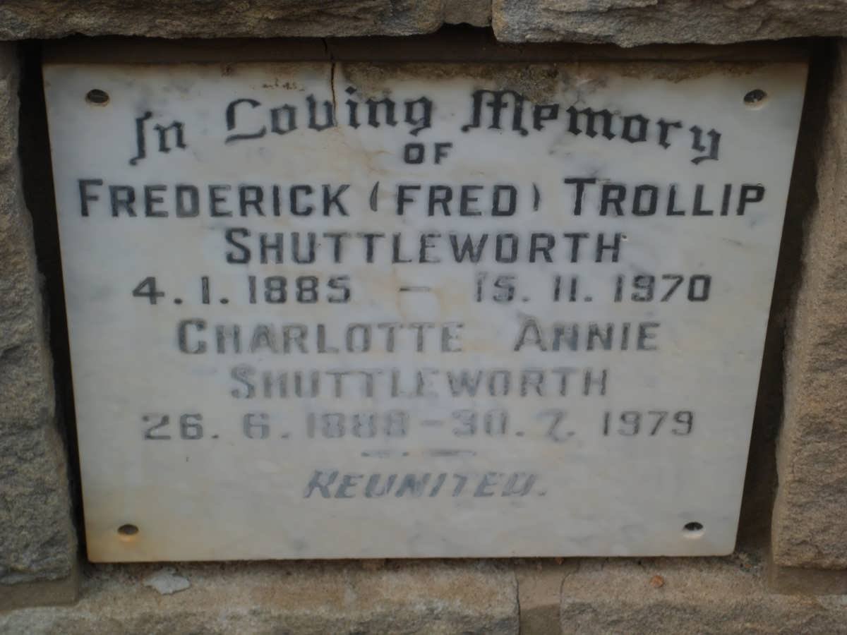 SHUTTLEWORTH Frederick Trollip 1885-1970 &amp; Charlotte Annie 1888-1979