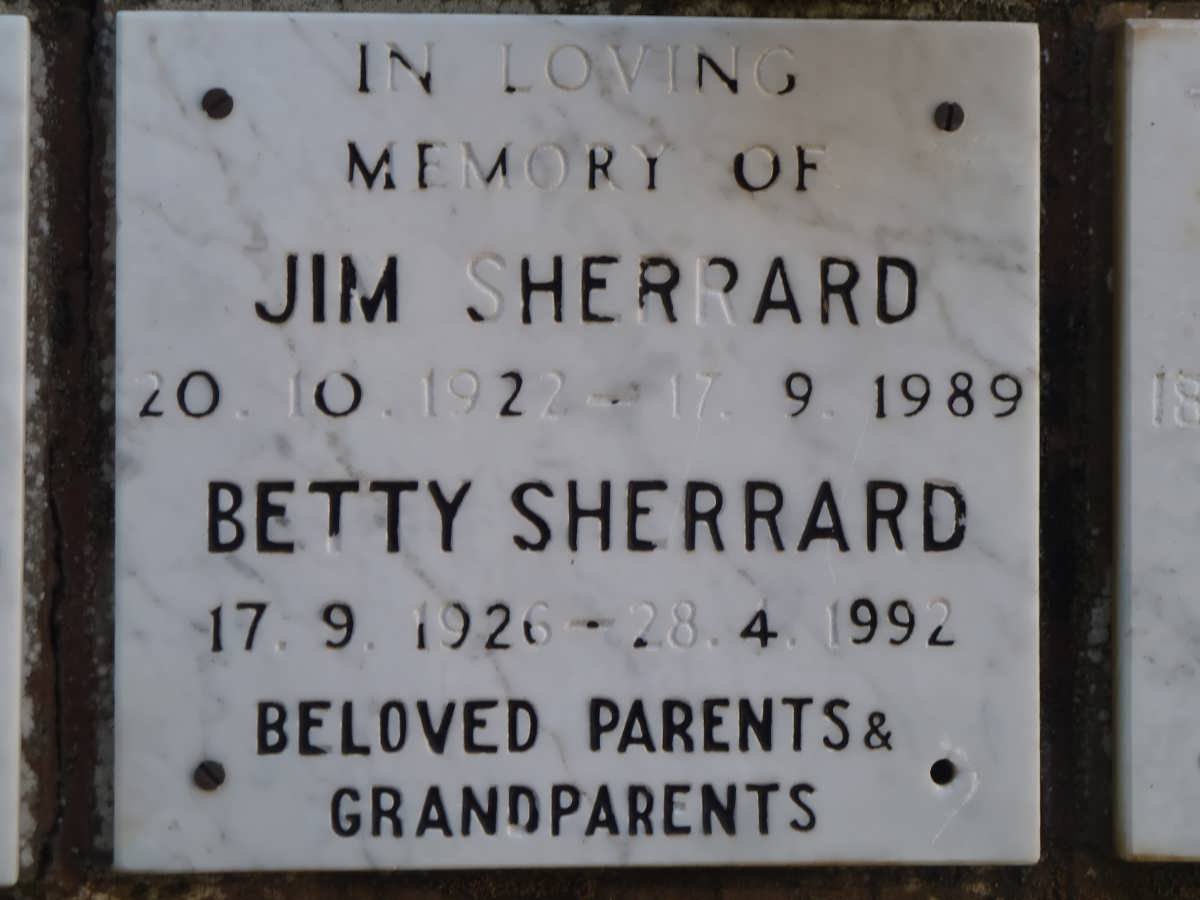 SHERRARD Jim 1922-1989 &amp; Betty 1926-1992