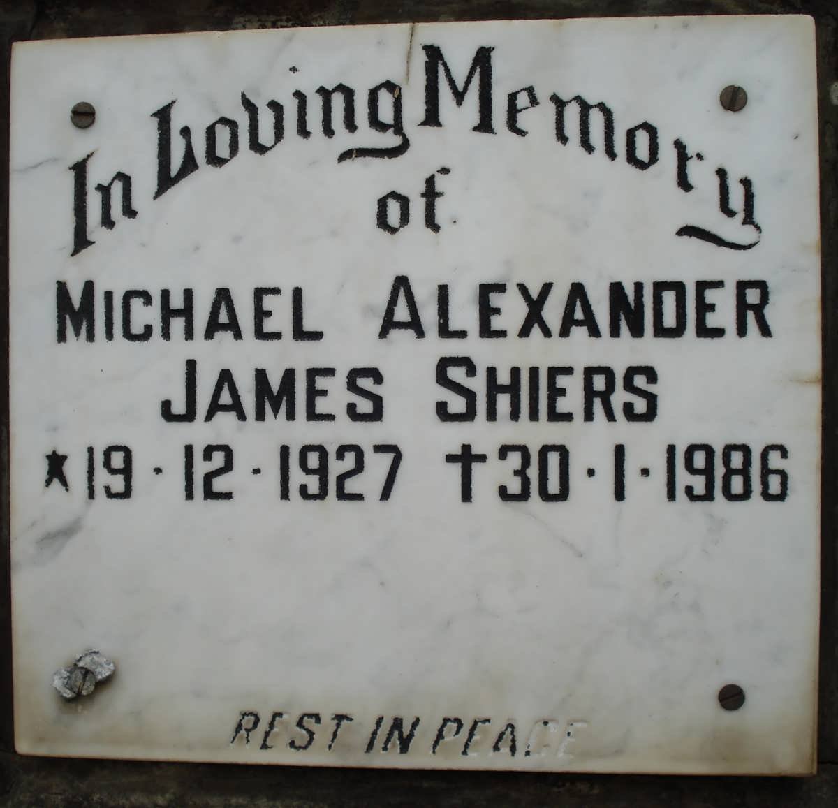 SHIERS Michael Alexander James 1927-1986