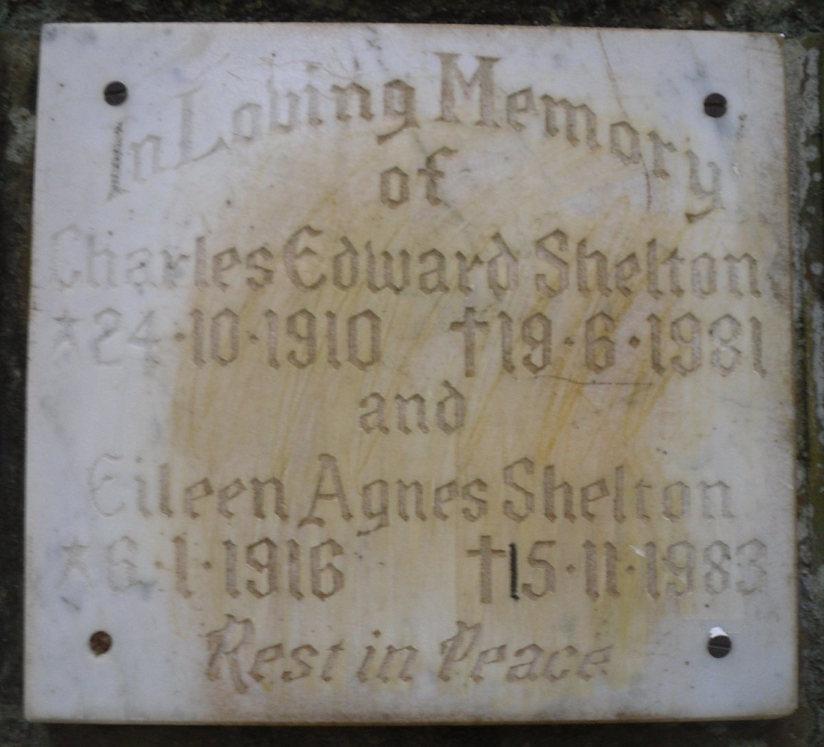SHELTON Charles Edward 1910-1981 &amp; Eileen Agnes 1916-1983