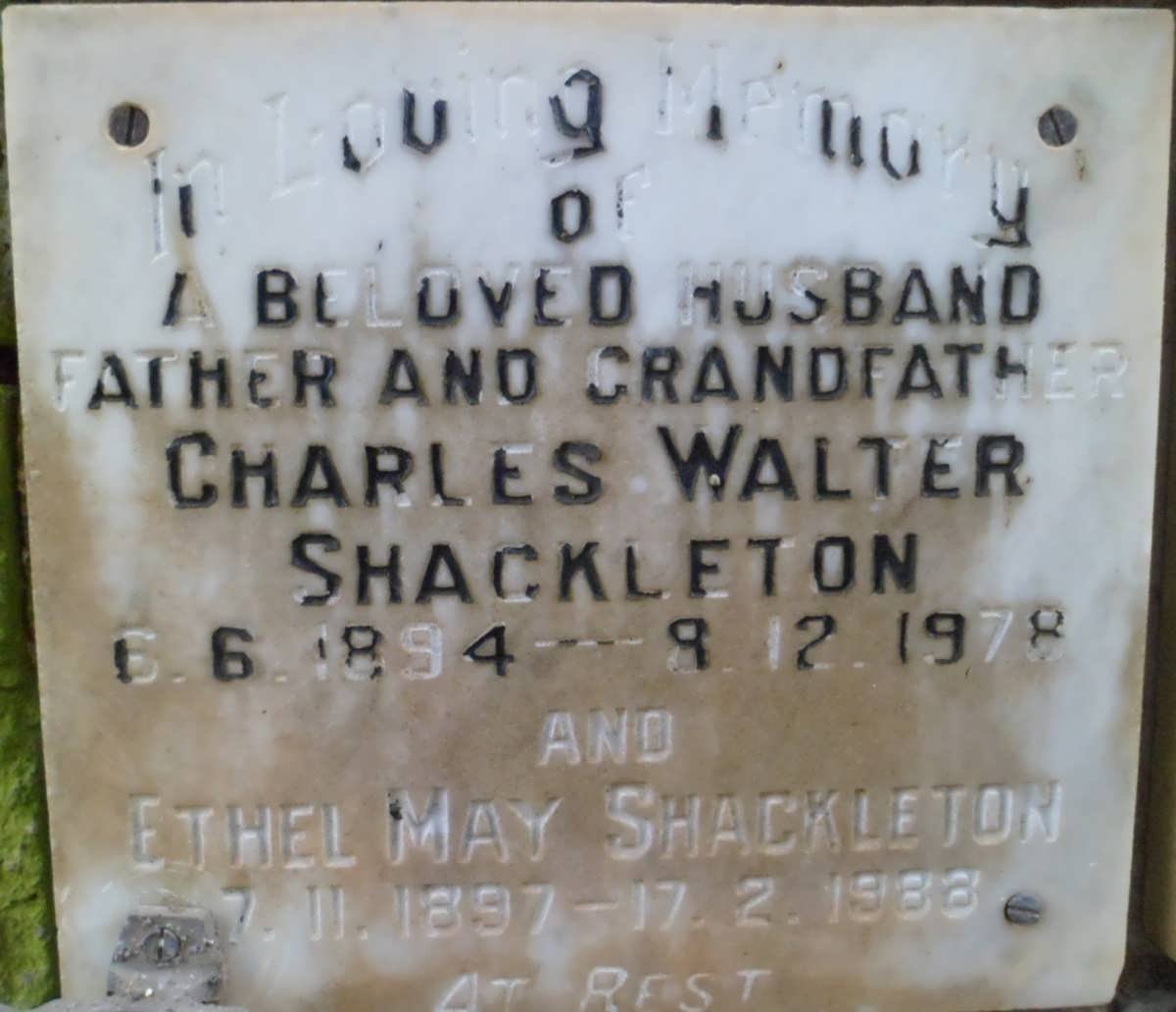 SHACKLETON Charles Walter 1894-1978 &amp; Ethel May 1897-1988