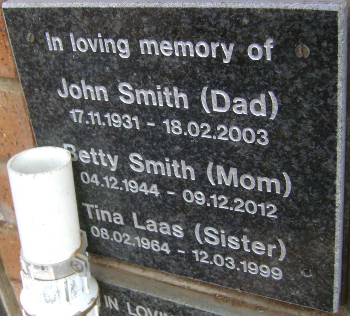 SMITH John 1931-2003 &amp; Betty 1944-2012 :: LAAS Tina 1964-1999