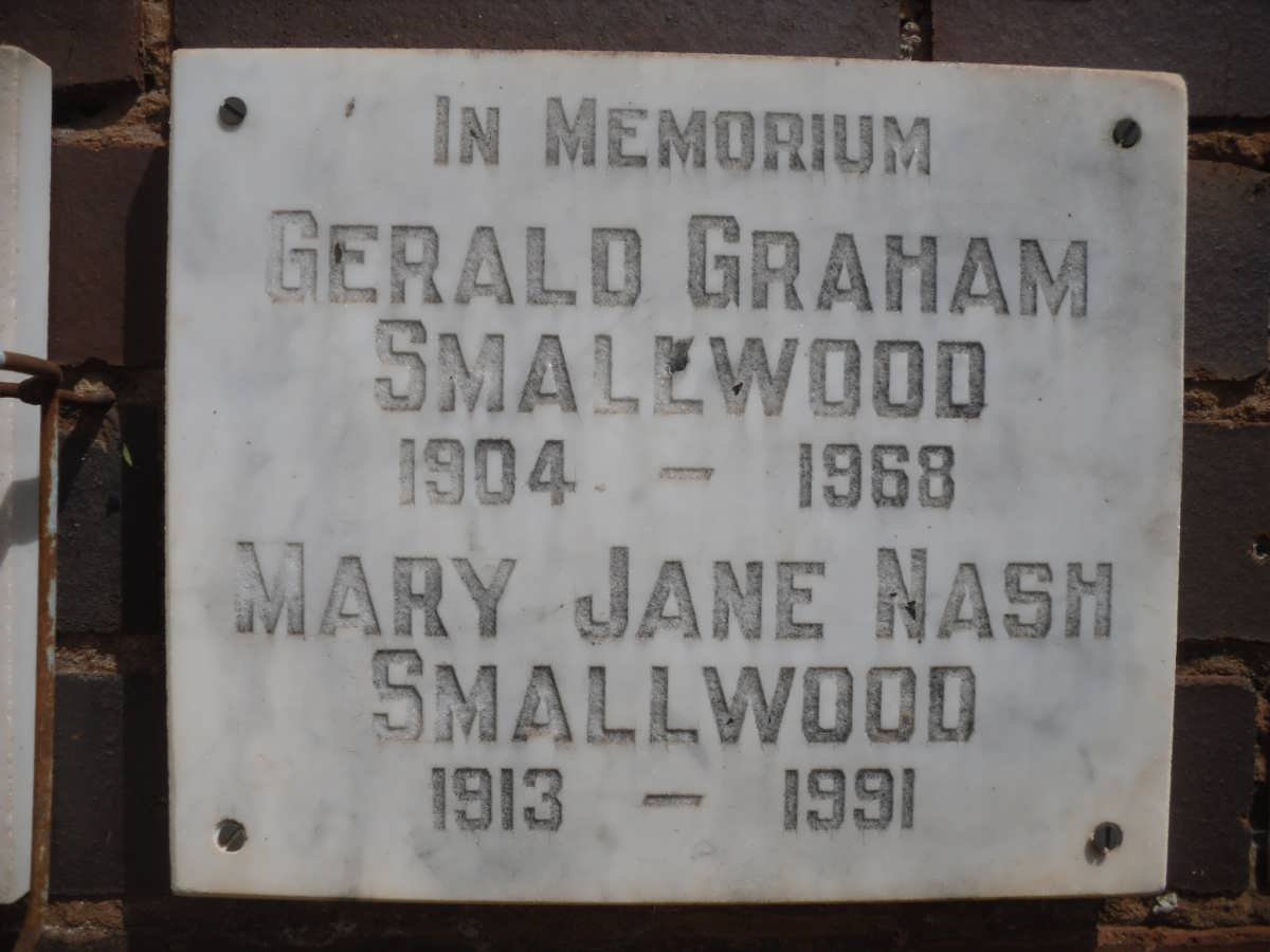 SMALLWOOD Gerald Graham 1904-1968 &amp; Mary Jane Nash 1913-1991