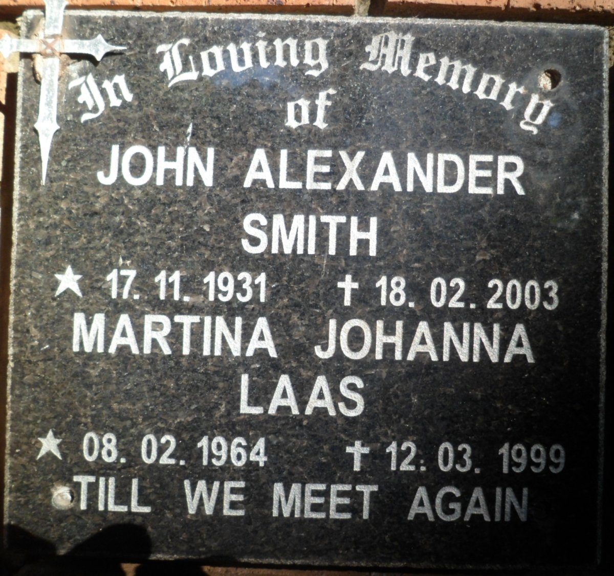 SMITH John Alexander 1931-2003 &amp; Martina Johanna LAAS 1964-1999