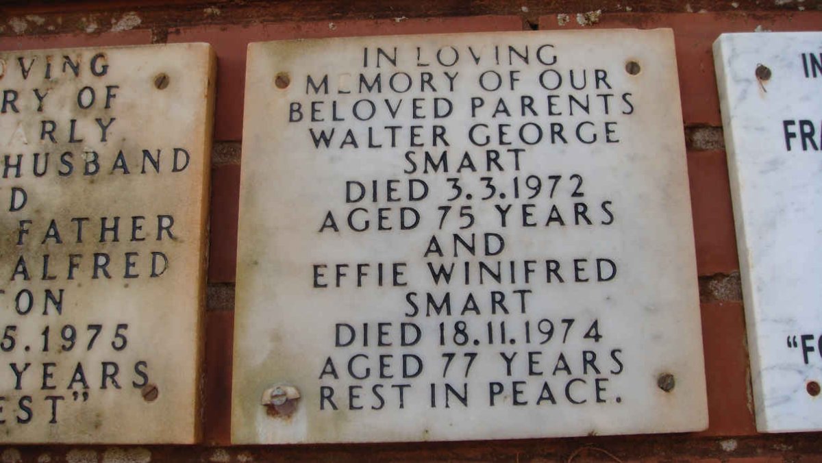 SMART Walter George -1972 &amp; Effie Winifred -1974