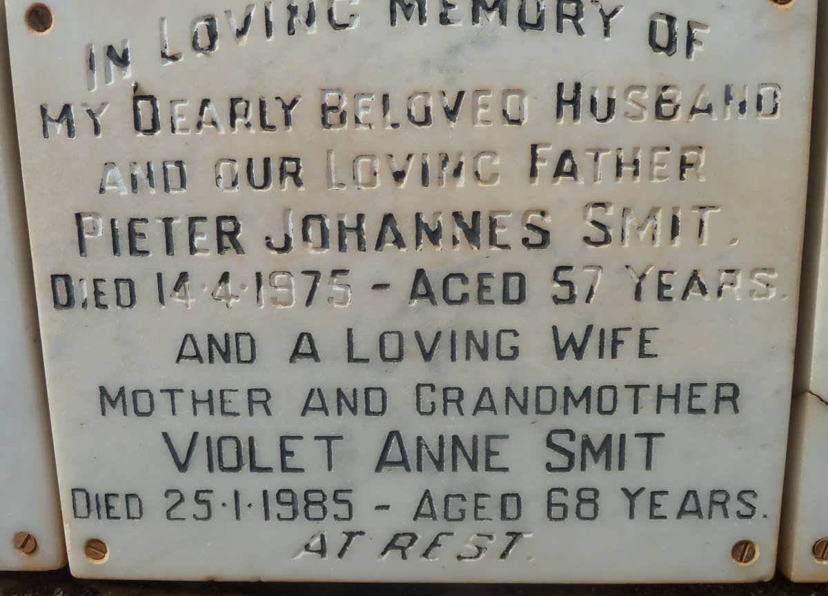 SMIT Pieter Johannes -1975 &amp; Violet Anne -1985