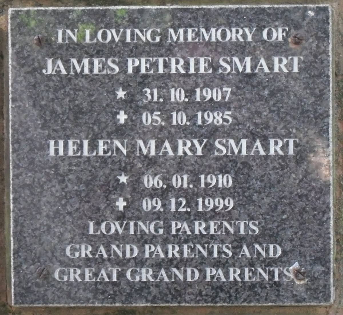 SMART James Petrie 1907-1985 &amp; Helen Mary 1910-1999