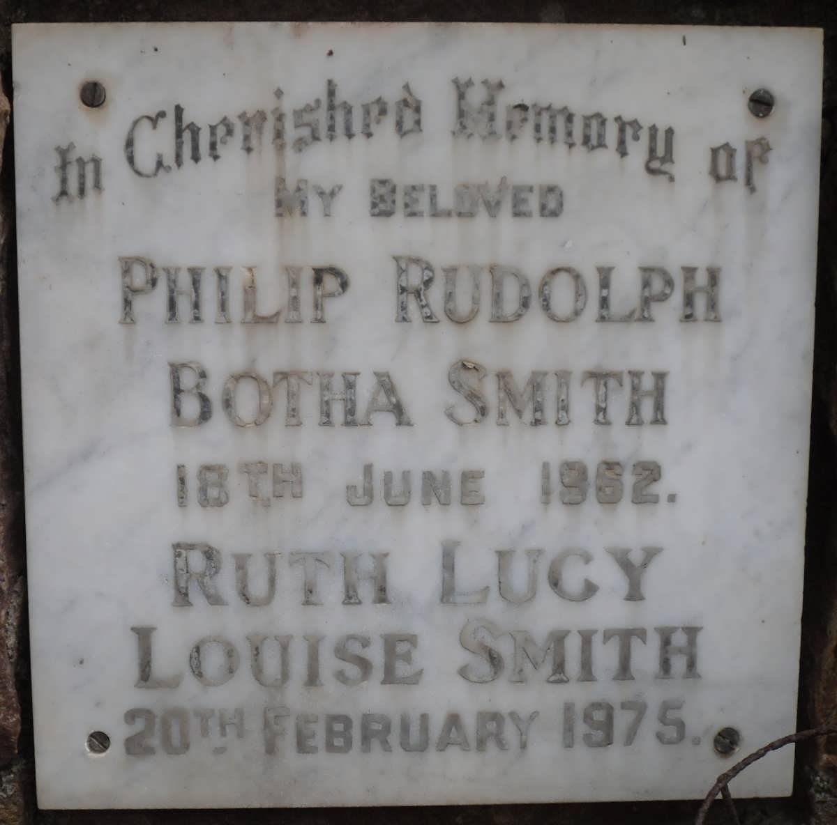 SMITH Philip Rudolph Botha -1962 &amp; Ruth Lucy Louise -1975