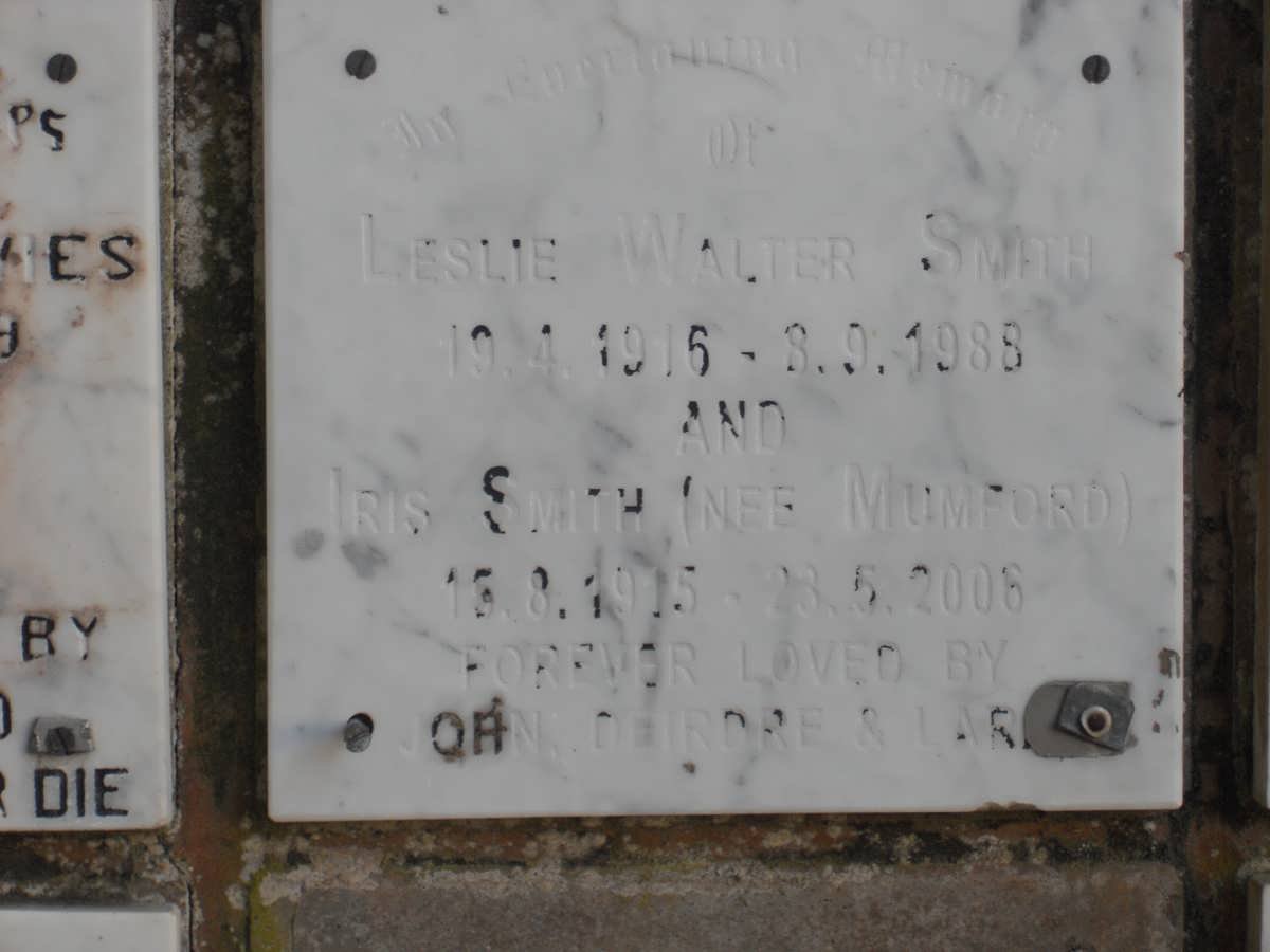 SMITH Leslie Walter 1916-1988 &amp; Iris MUMFORD 1915-2006
