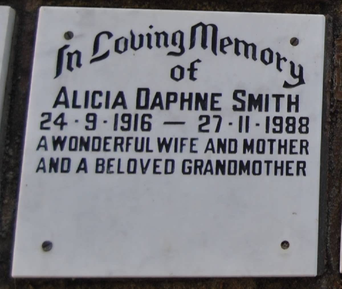 SMITH Alicia Daphne 1916-1988