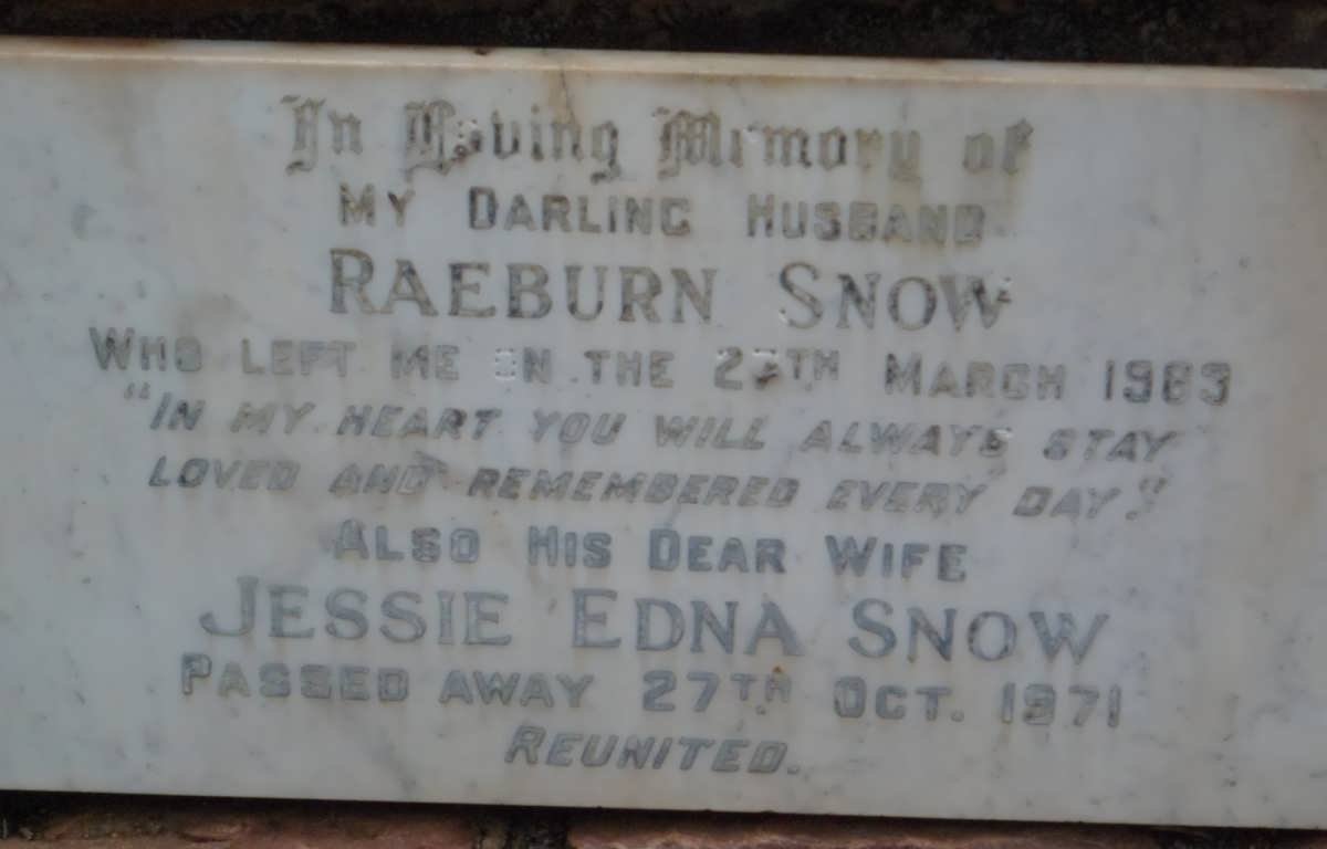 SNOW Raeburn -1963 &amp; Jessie Edna -1971