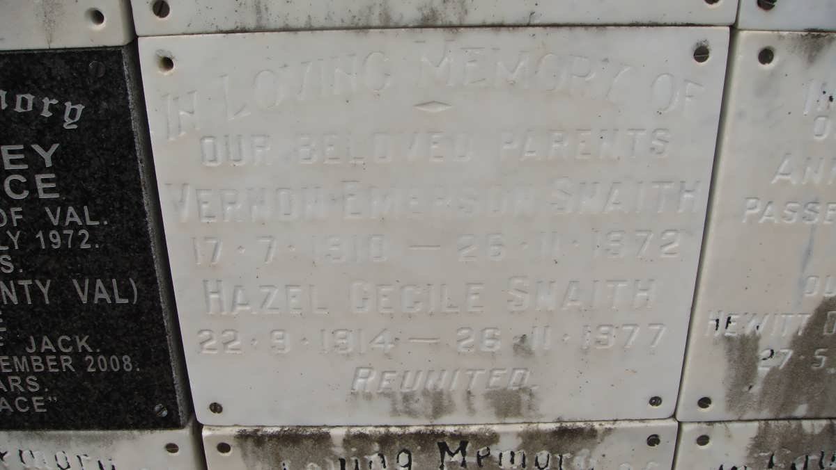 SNAITH Vernon Emerson 1910-1972 &amp; Hazel Cecile 1914-1977