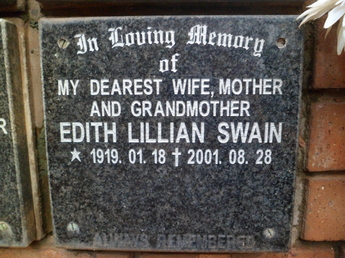 SWAIN Edith Lillian 1919-2001