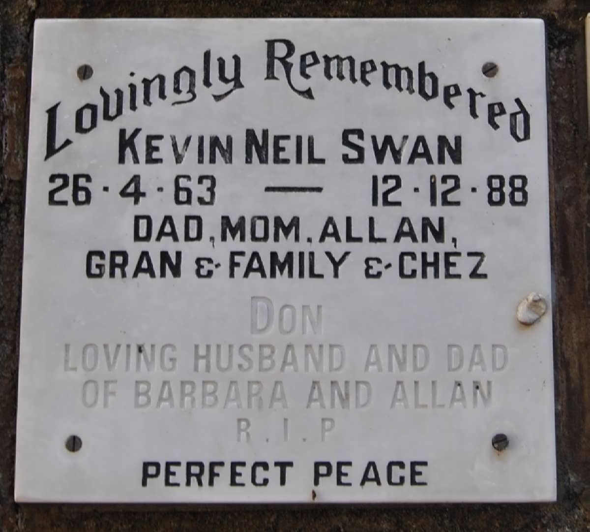 SWAN Kevin Neil 1963-1988 :: SWAN Don