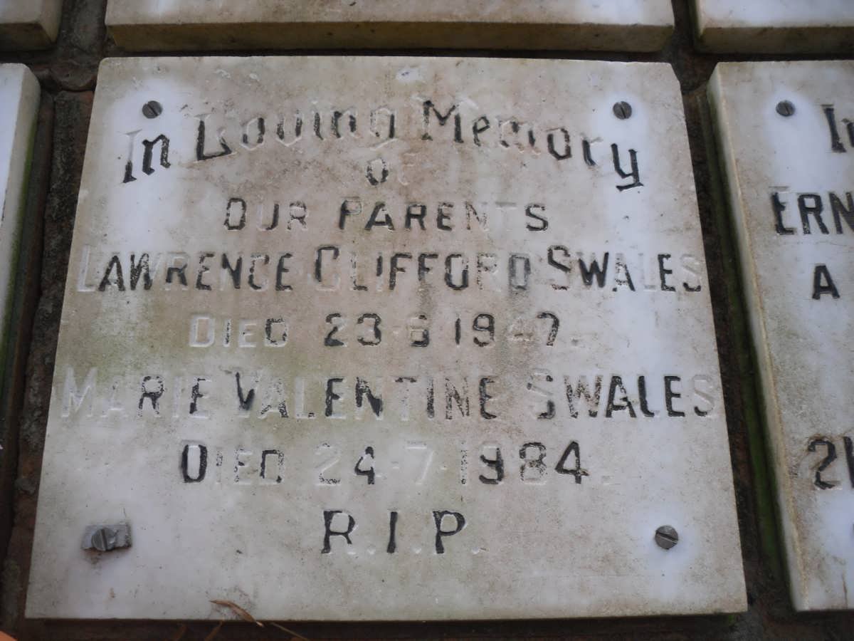 SWALES Lawrence Clifford -1947 &amp; Marie Valentine -1984