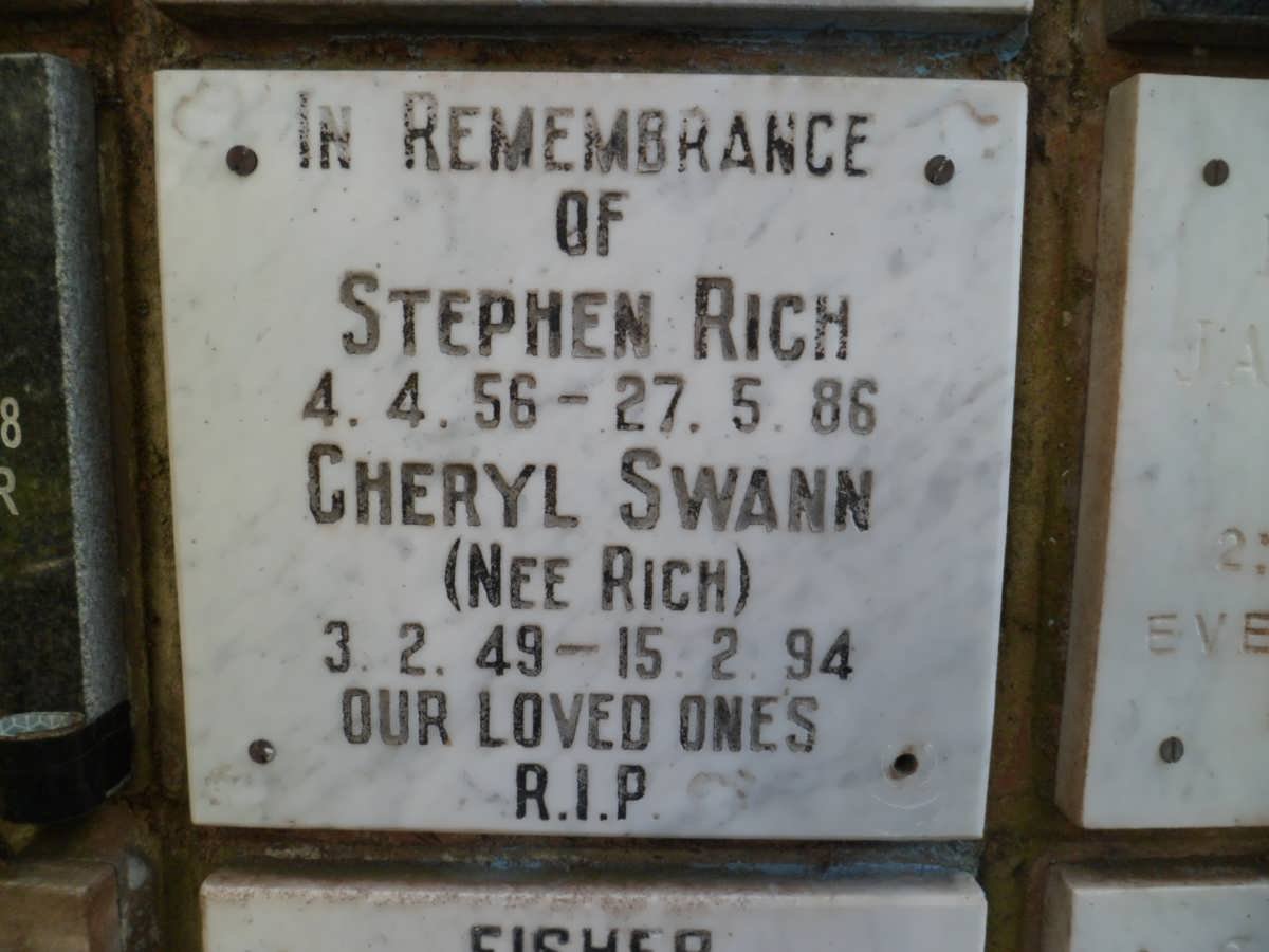 SWANN Cheryl nee RICH 1949-1994 :: RICH Stephen 1956-1986