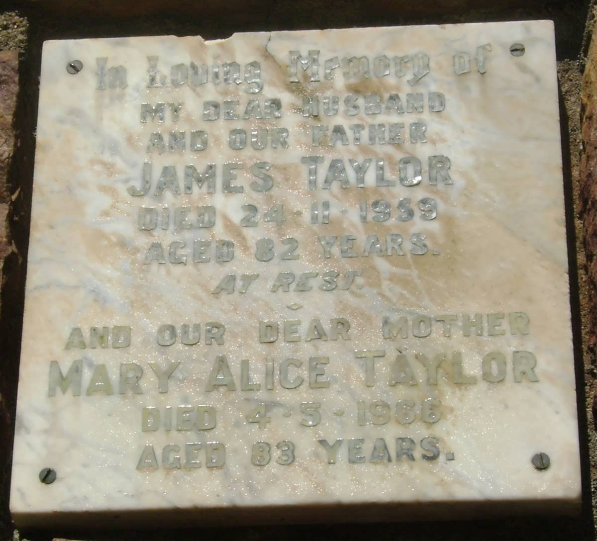 TAYLOR James -1959 &amp; Mary Alice -1966