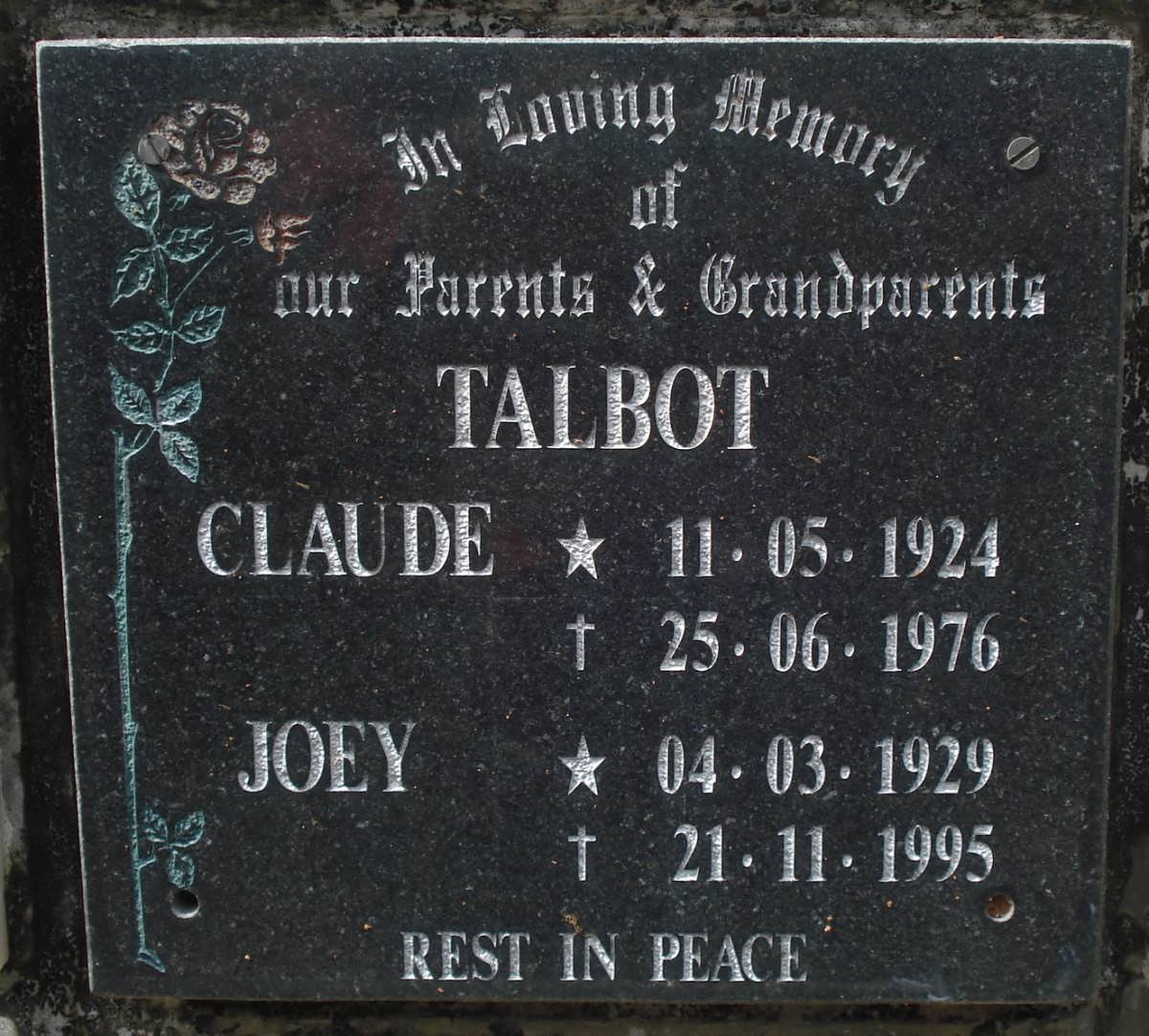 TALBOT Claude 1924-1976 &amp; Joey 1929-1995