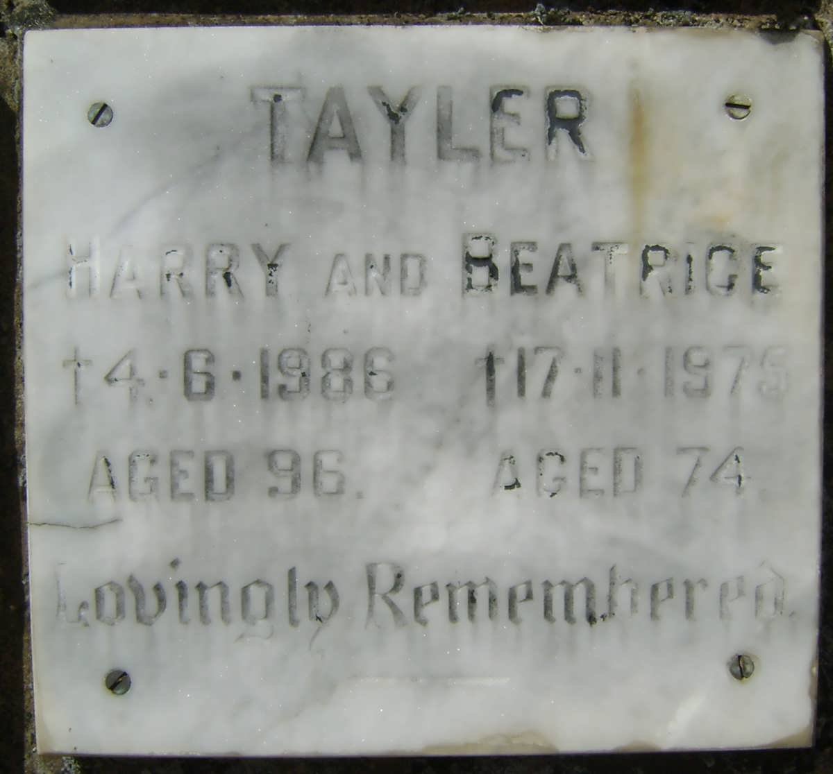 TAYLER Harry -1986 &amp; Beatrice -1975