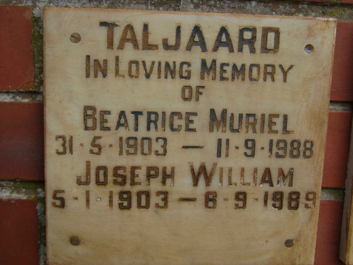 TALJAARD Joseph William 1903-1989 &amp; Beatrice Muriel 1903-1988