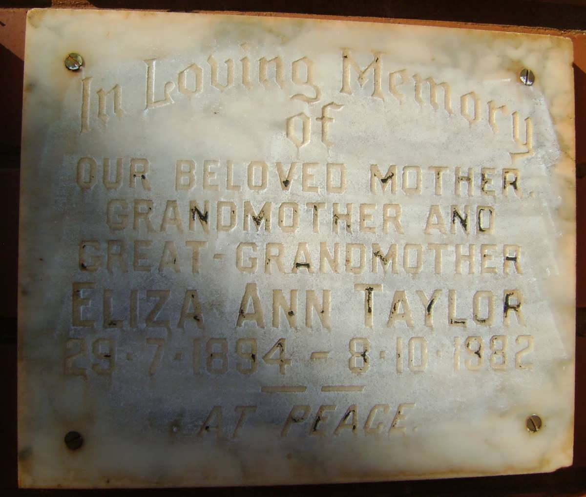 TAYLOR Eliza Ann 1894-1982