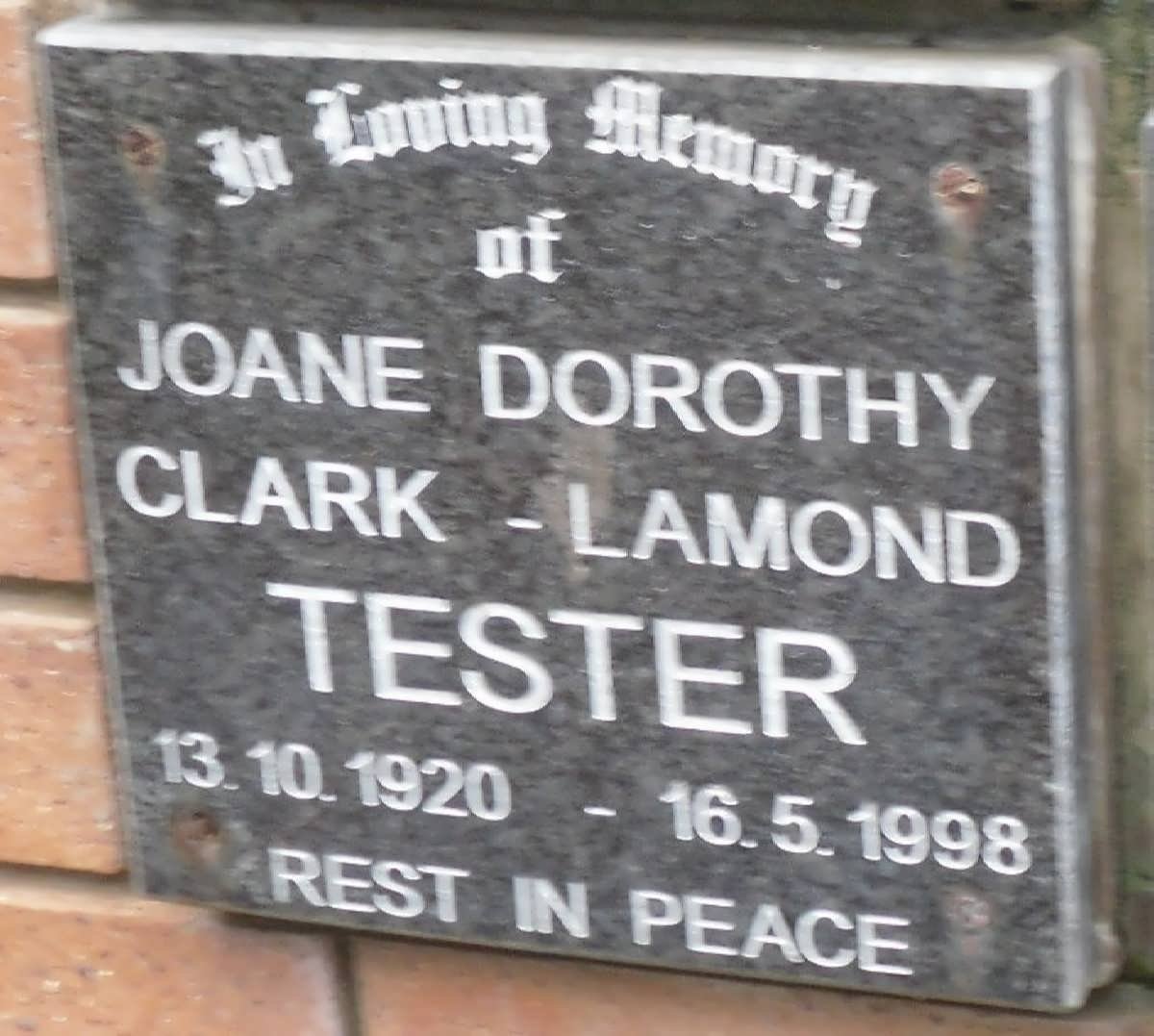 TESTER Joane Dorothy Clark-Lamond 1920-1998