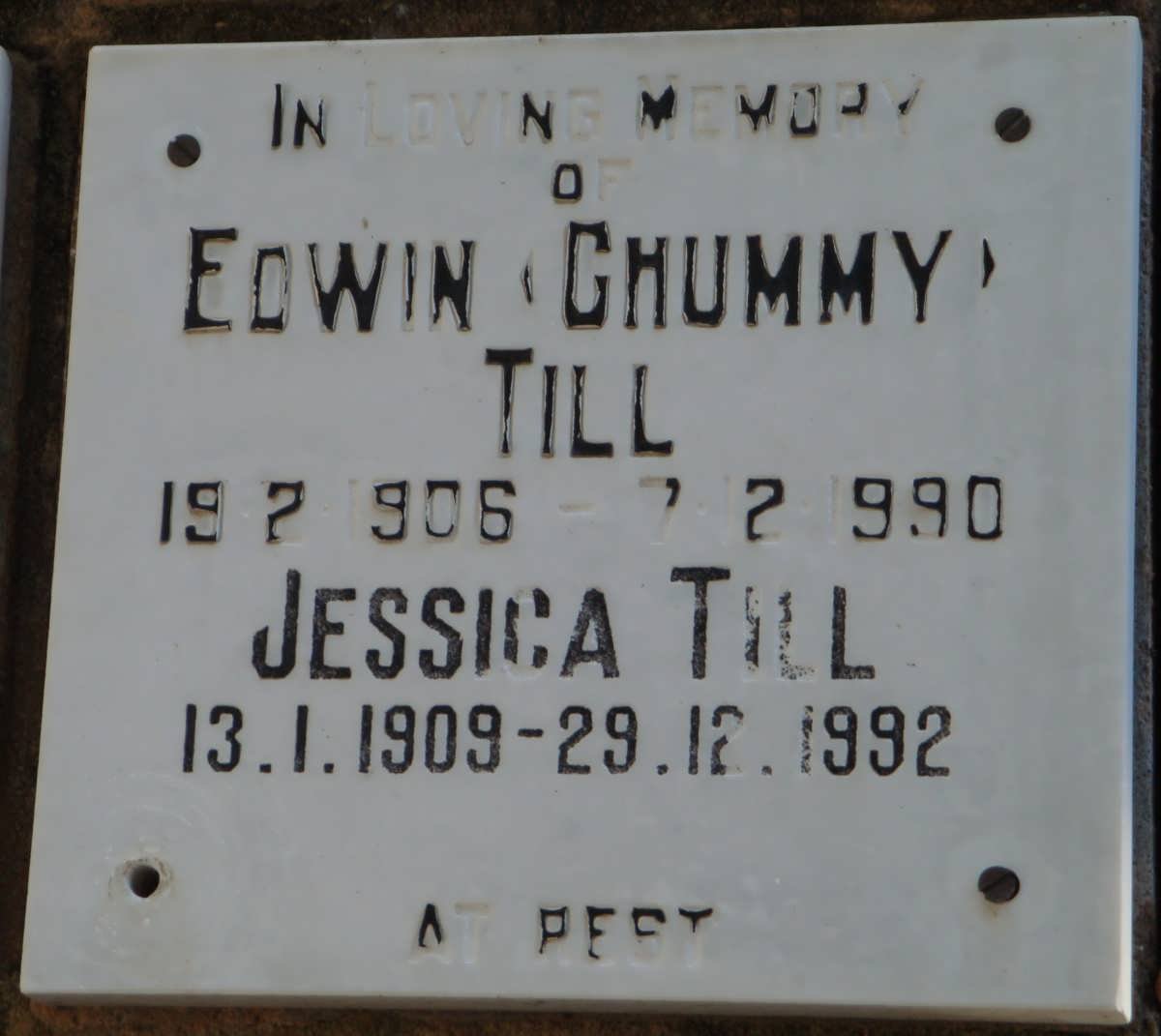 TILL Edwin 1906-1990 &amp; Jessica 1909-1992