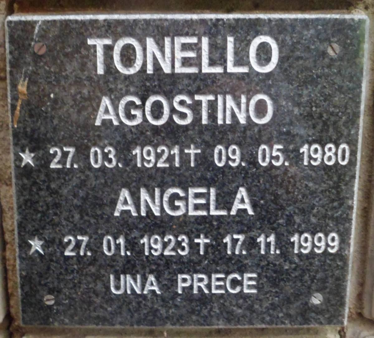 TONELLO Agostino 1921-1980 &amp; Angela 1923-1999