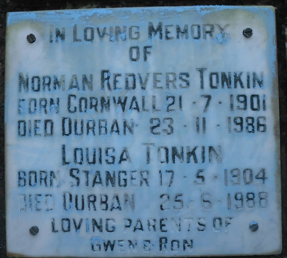 TONKIN Norman Redvers 1901-1986 &amp; Louisa 1904-1988