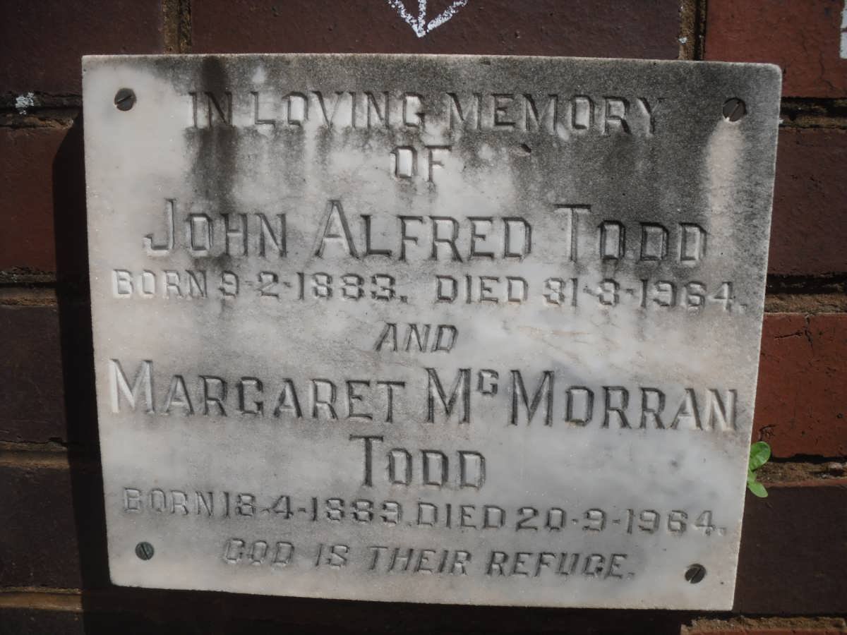 TODD John Alfred 1883-1964 &amp; Margaret McMorran 1889-1964
