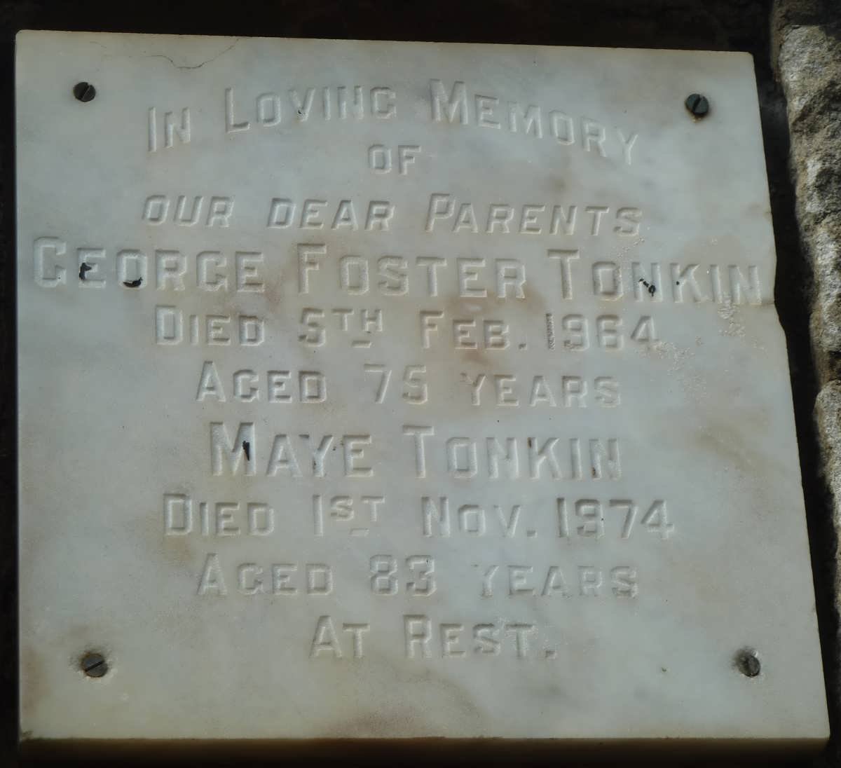 TONKIN George Foster -1964 &amp; Maye -1974