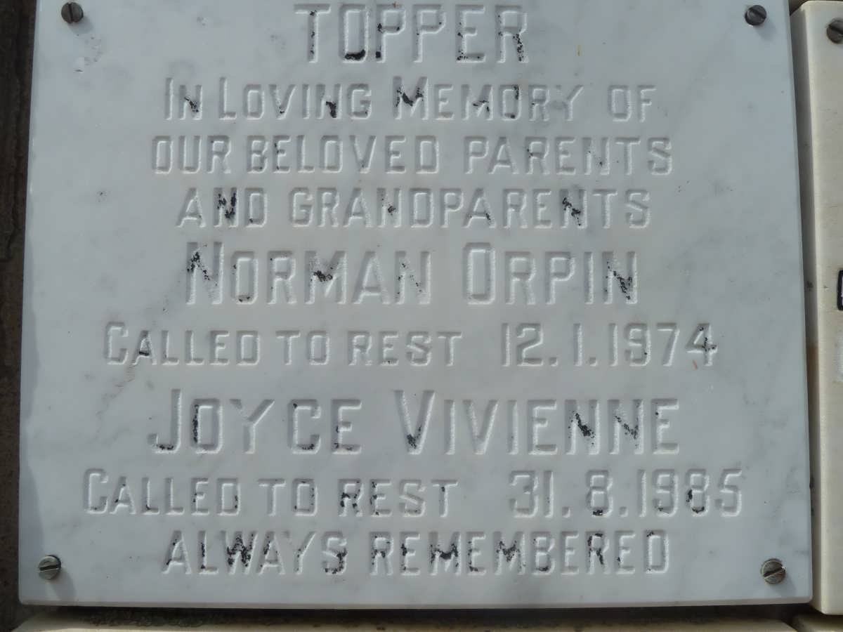 TOPPER Norman Orpin -1974 &amp; Joyce Vivienne -1985